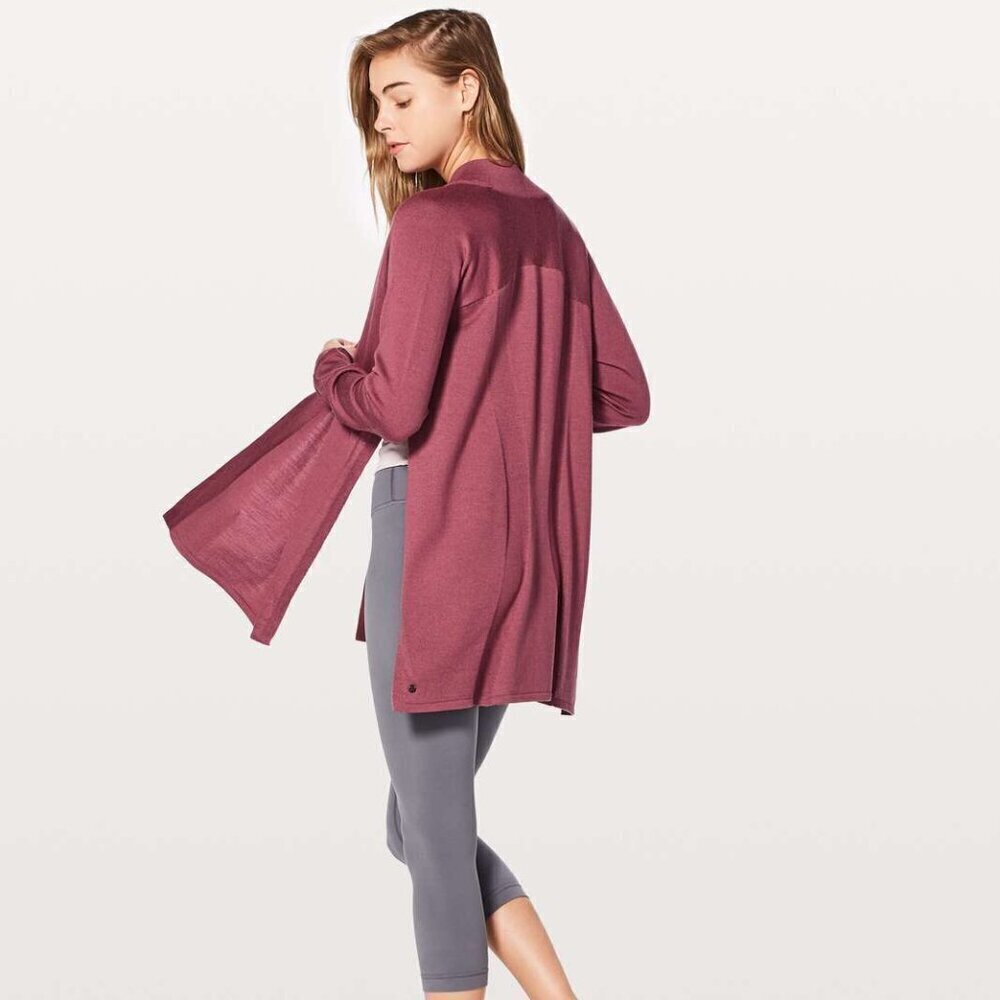 Lululemon Blissful Zen Sweater-So Merlot- Merino Wool Open Cardigan- Size 8